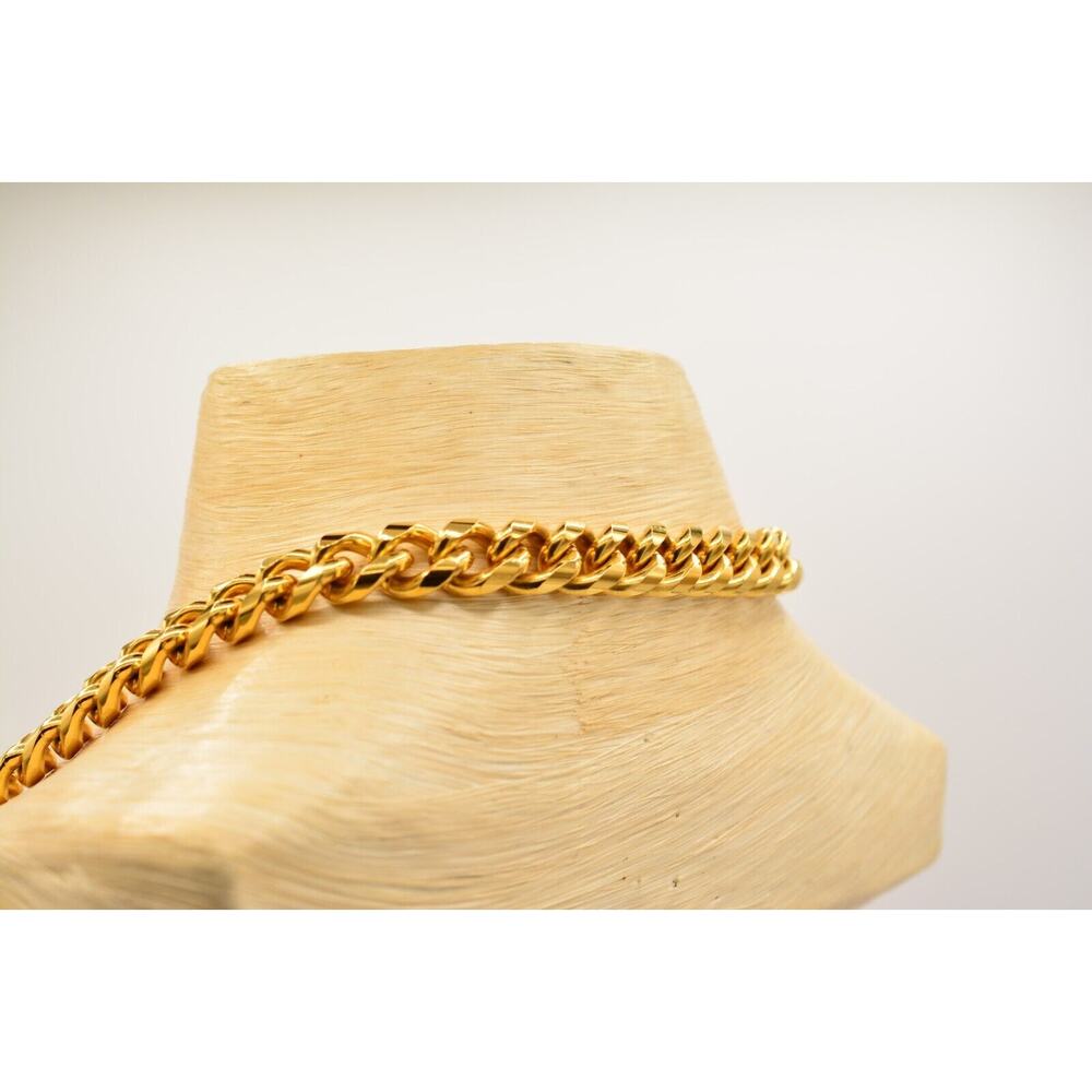 Givenchy Vintage Cuban Chain Necklace Gold Green Cabochon Heavy Signed 70s BinL - Picture 10 of 12